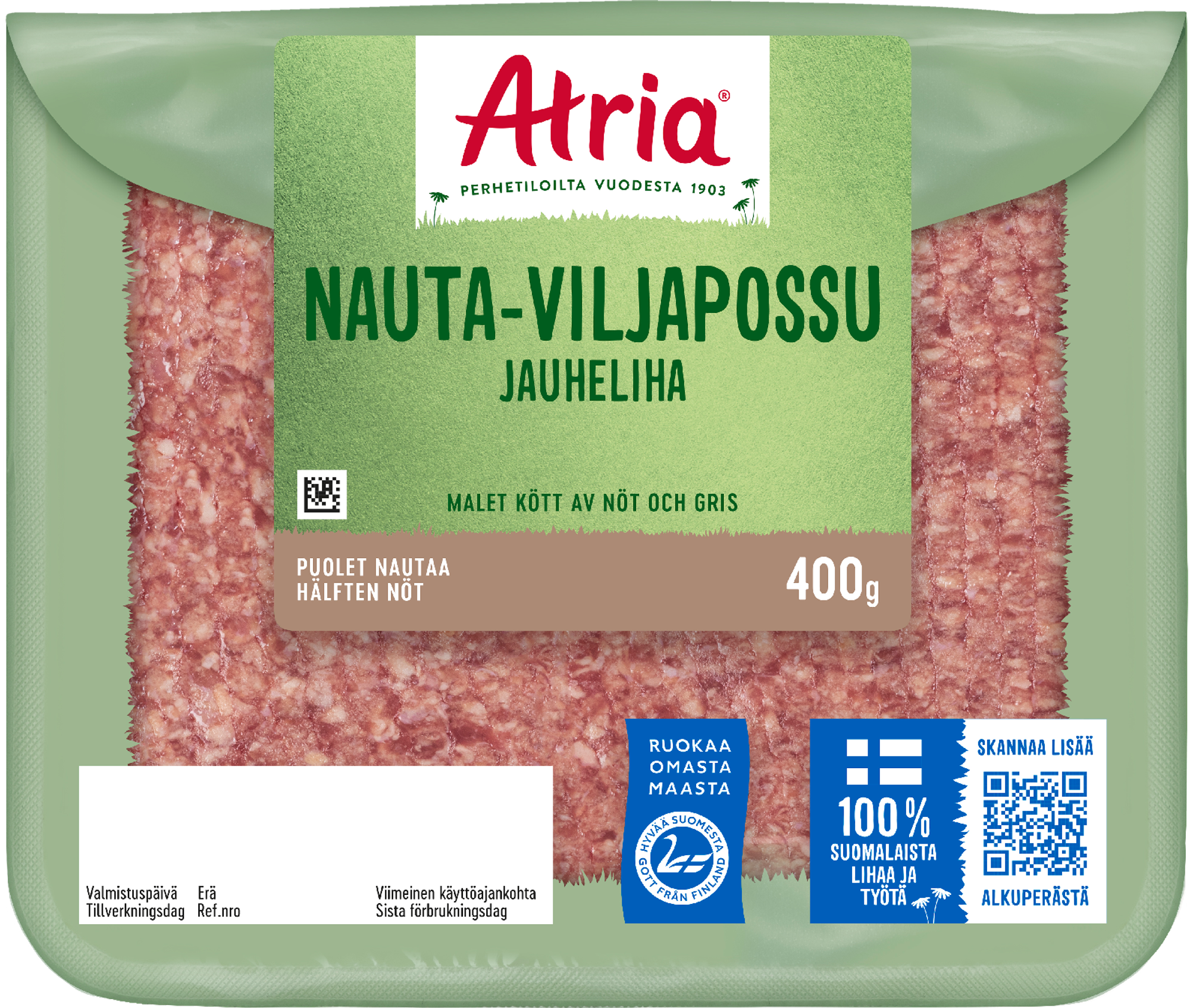 Atria nöt-spannmålsgris köttfärs 400 g