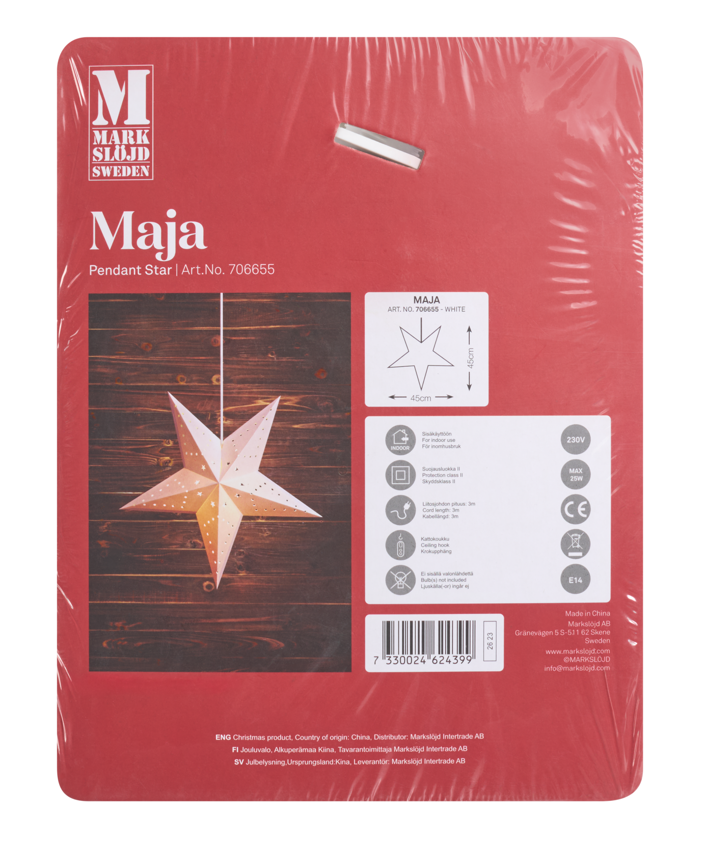 Markslöjd Maja paperitähti 45cm valkoinen