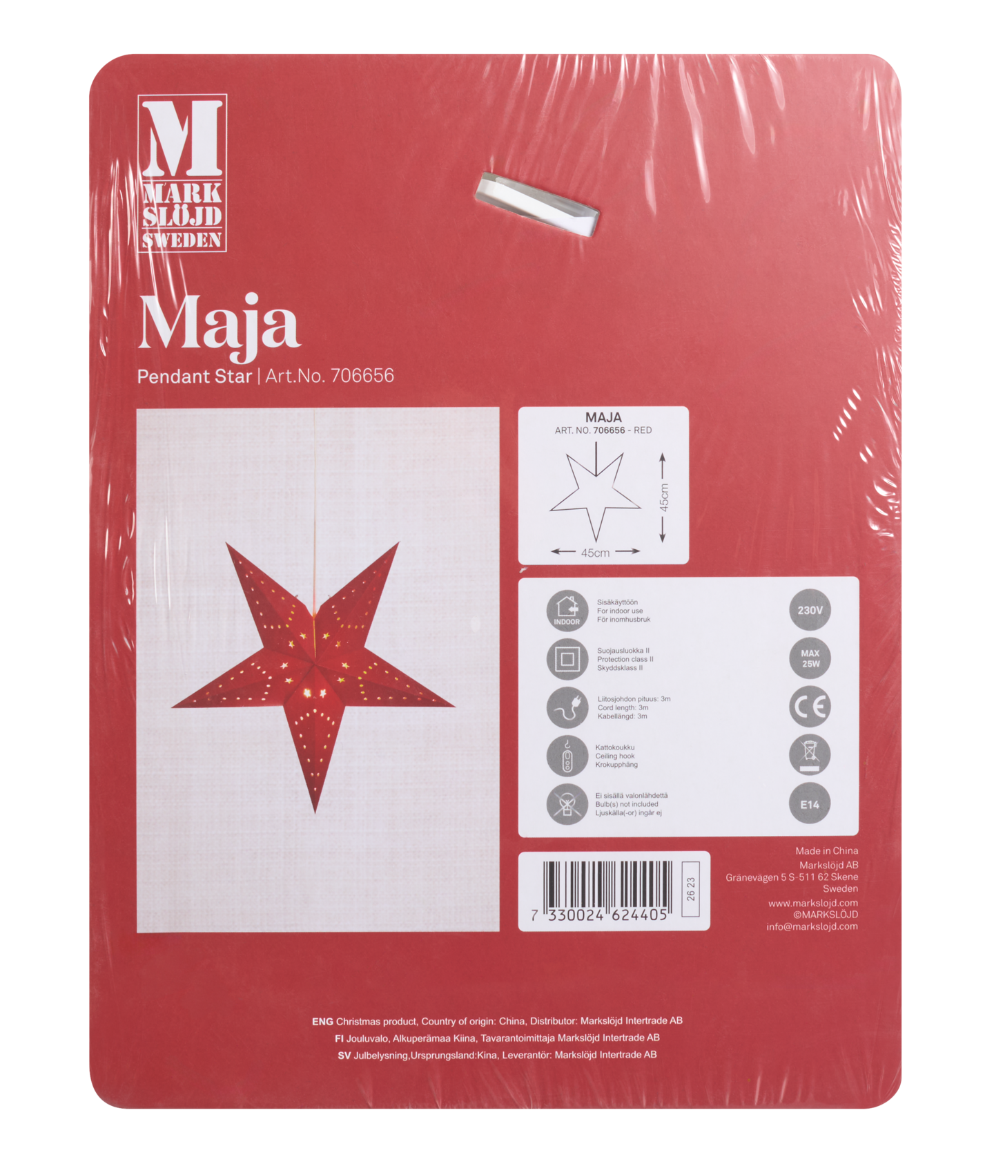 Markslöjd Maja paperitähti 45cm punainen