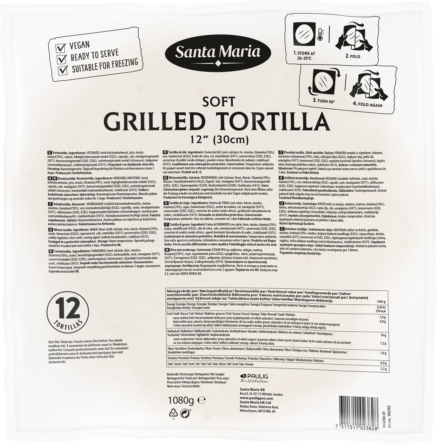 Santa Maria Soft Tortilla Grilled 30cm 1080g/12kpl