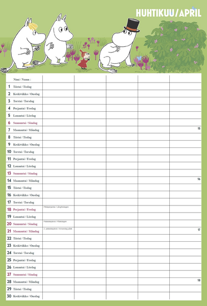 Perhekalenteri Muumi 2025