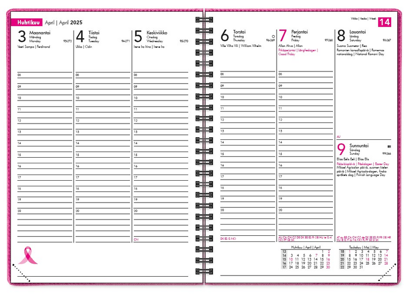 Kalenteri Roosa nauha 2025 A5 Pinkki