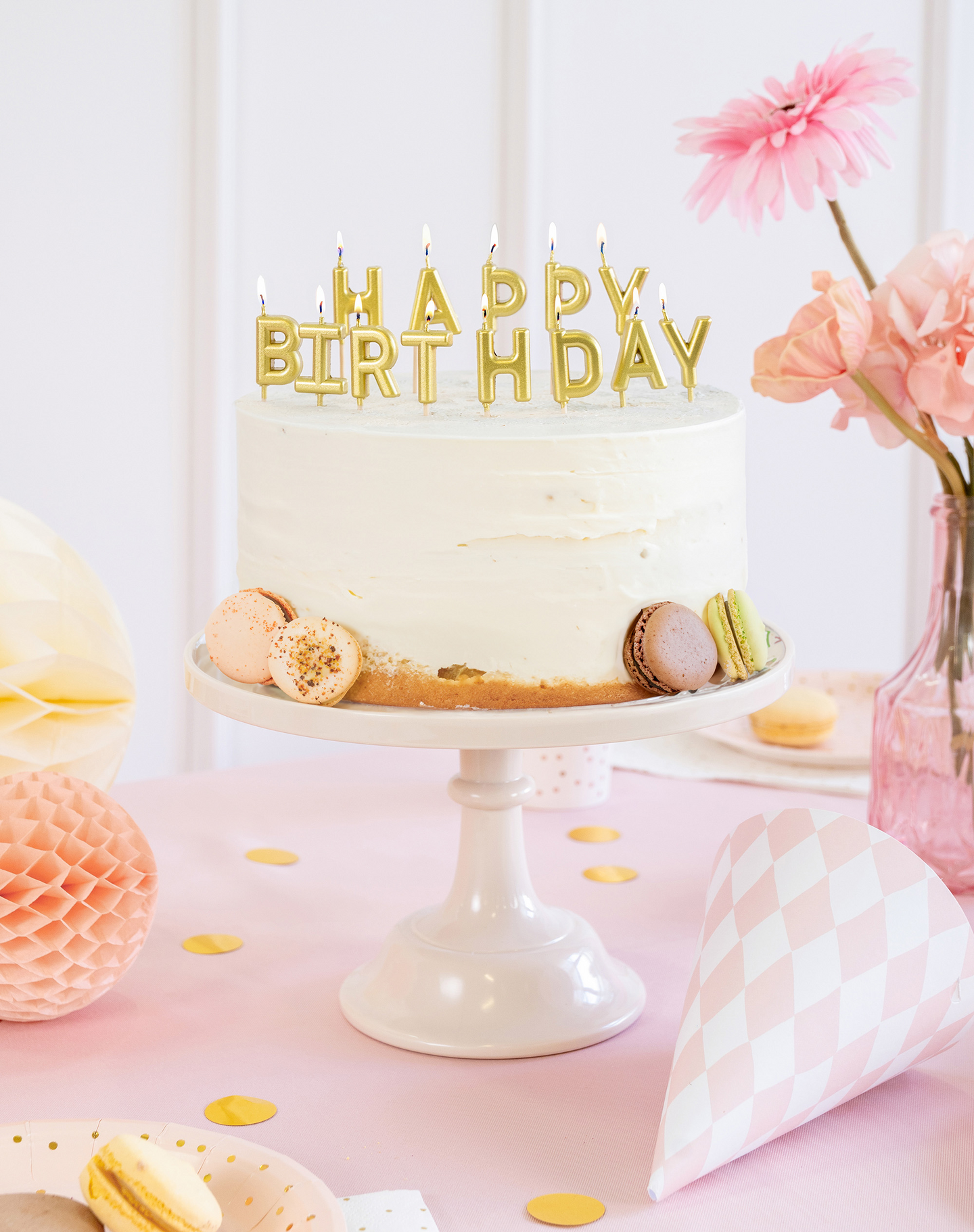 Ilmapallokeskus kakkukynttilät Happy Birthday kullanvärinen 2,5 cm