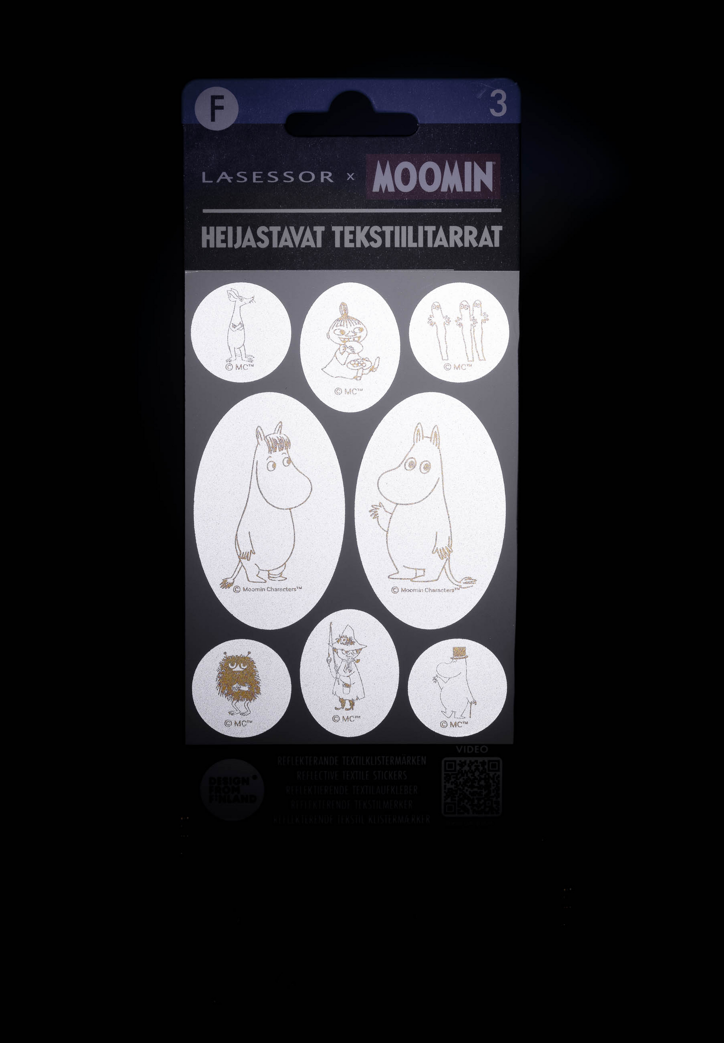 Lasessor X Moomin heijastava tekstiilitarrasetti Niiskuneiti
