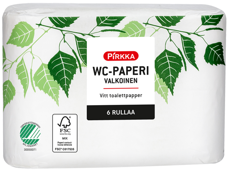 Pirkka wc-paperi paperipakkauksessa 6 rl