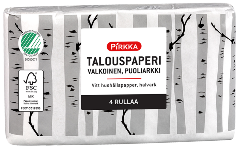 Pirkka talouspaperi valkoinen puoliarkki 4rl paperipakkauksessa