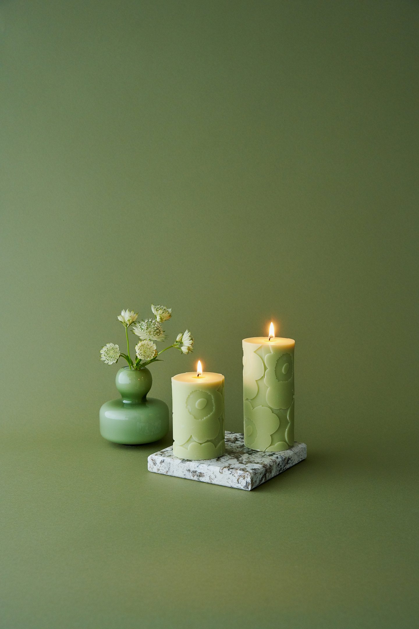 Marimekko Unikko vaaleanvihreä pöytäkynttilä 6,5x10cm