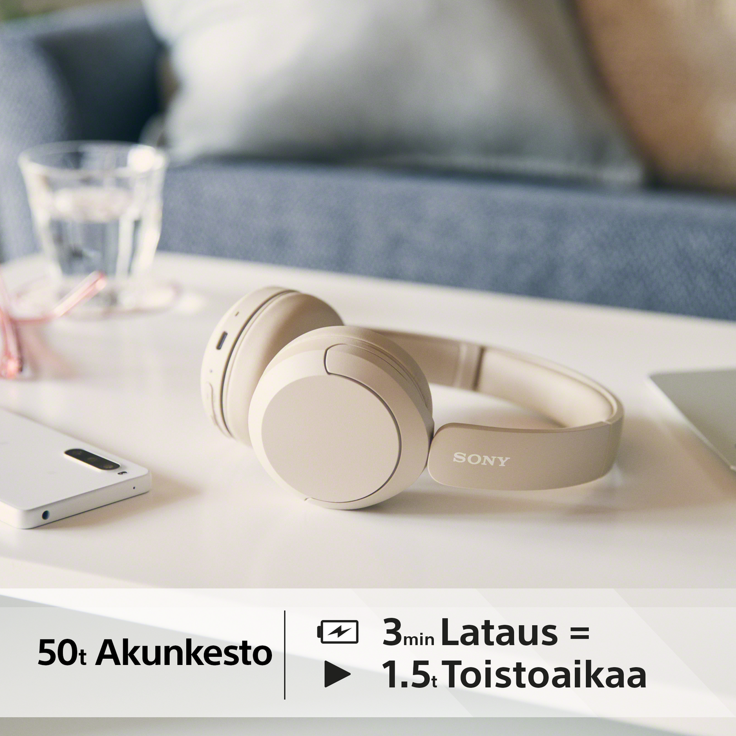 Sony WH-CH520 -langattomat sankakuulokkeet, beige