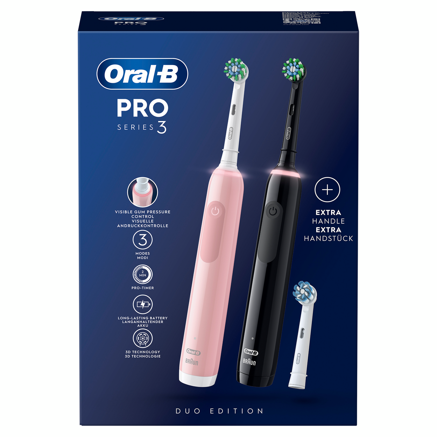 Oral-B Pro 3 3900N Duo -sähköhammasharja, 2 kpl, musta ja pinkki