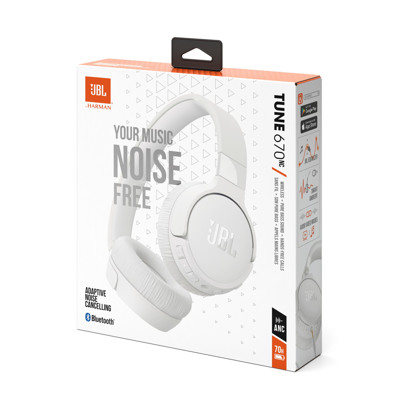 JBL Tune 670 NC -langattomat vastamelusankakuulokkeet, valkoinen