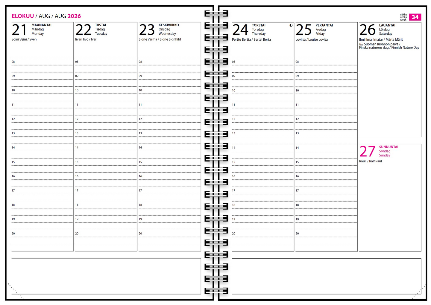 Vallila vuosikalenteri 2026 Lupaus pink