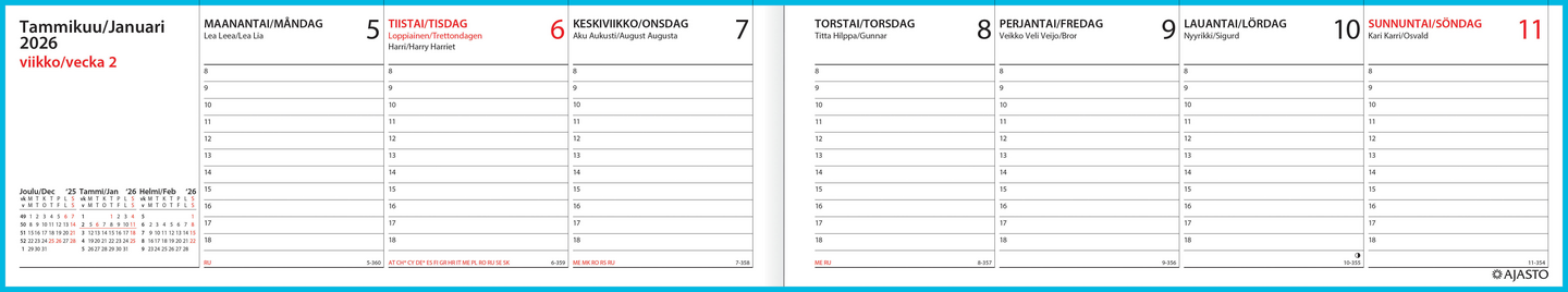 Ajasto Memo-viikkomuistio pöytäkalenteri sininen