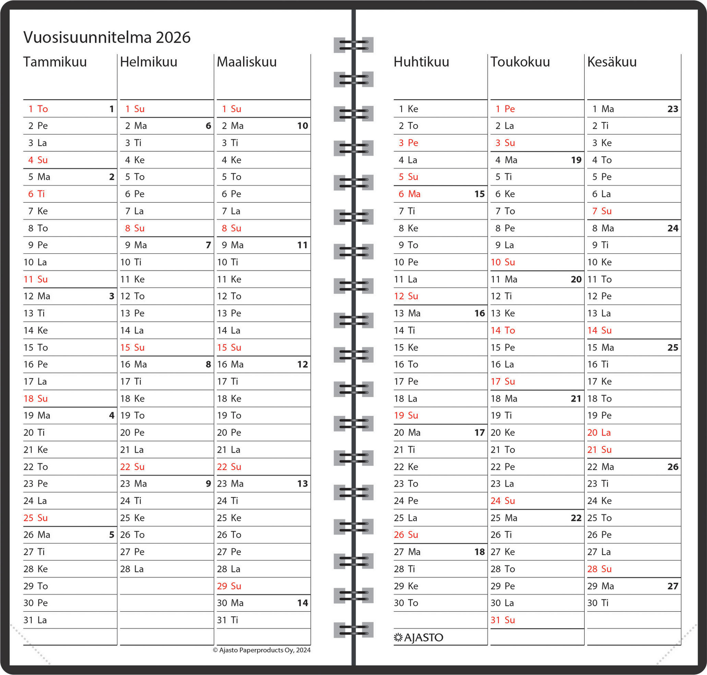 Ajasto Agenda taskukalenteri musta