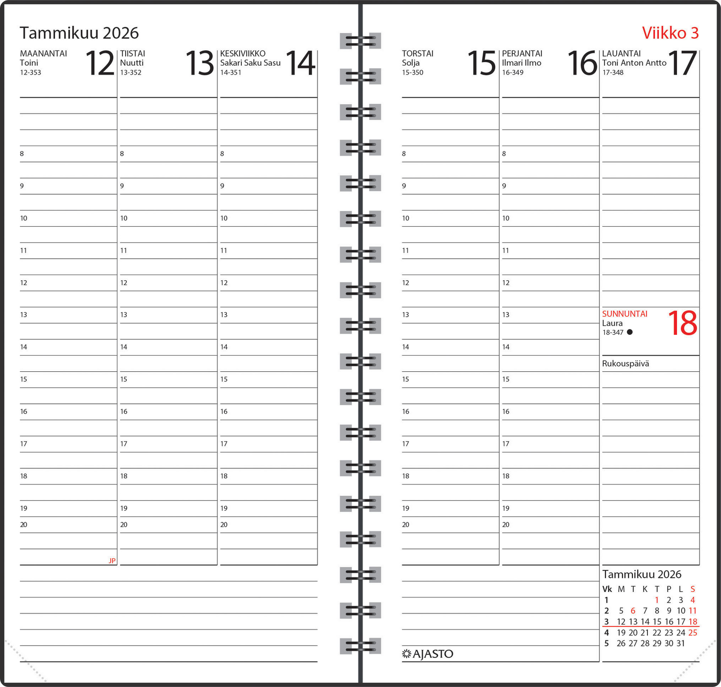 Ajasto Agenda-vuosipaketti taskukalenteri