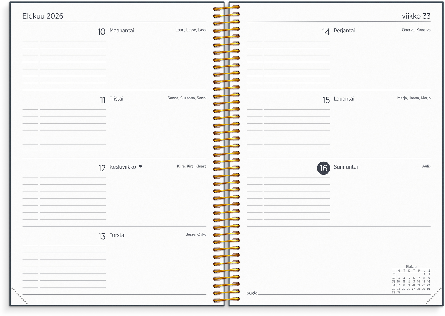 Burde kalenteri 2026 Organizer & Notes