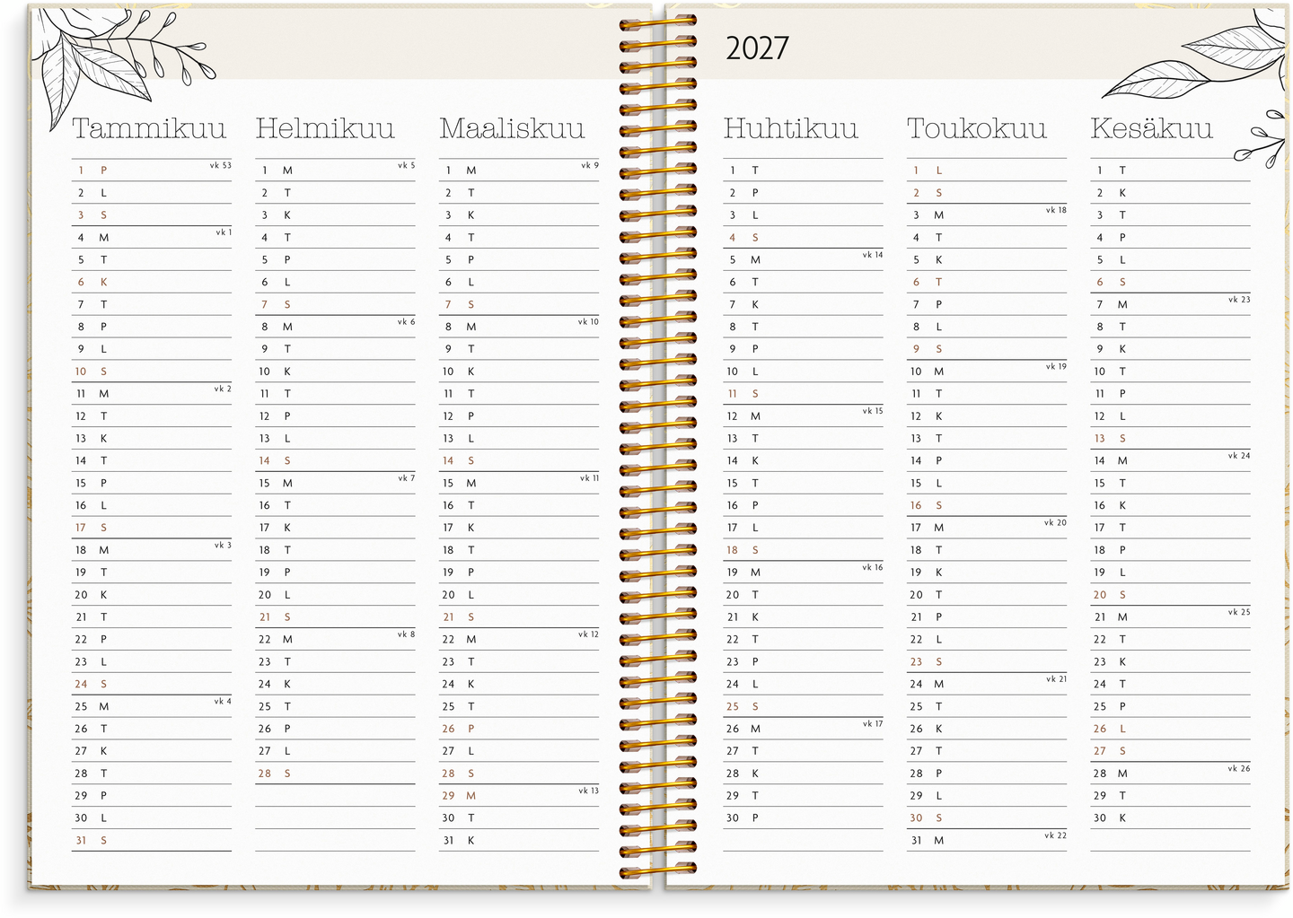 Burde Kalenteri 2027 Life Planner Bloom