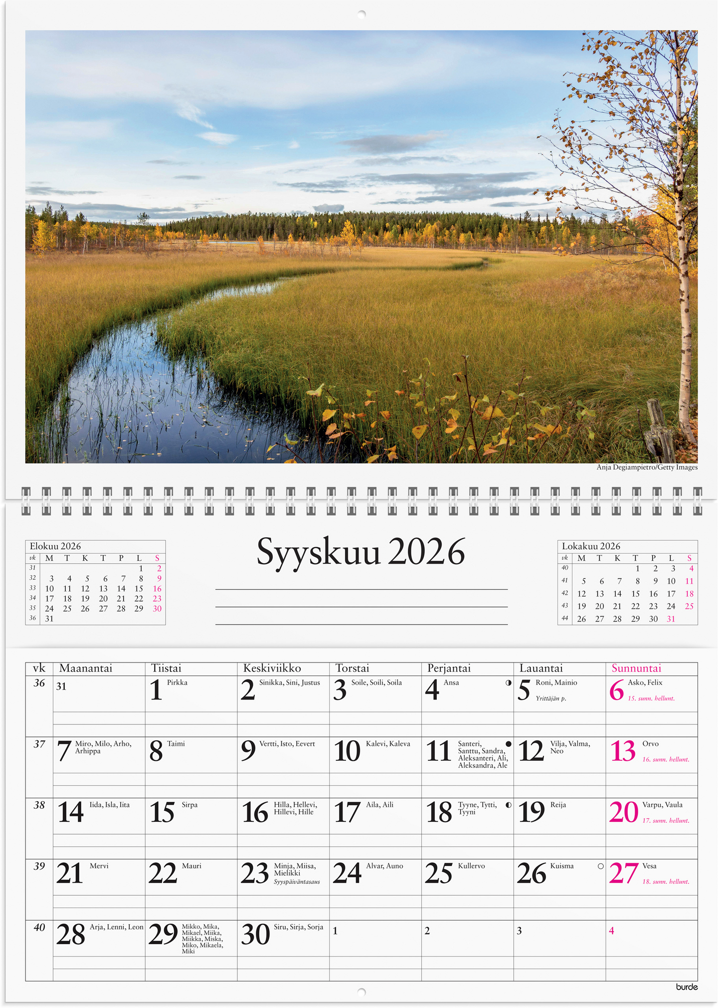 Burde seinäkalenteri 2026 seinätasku