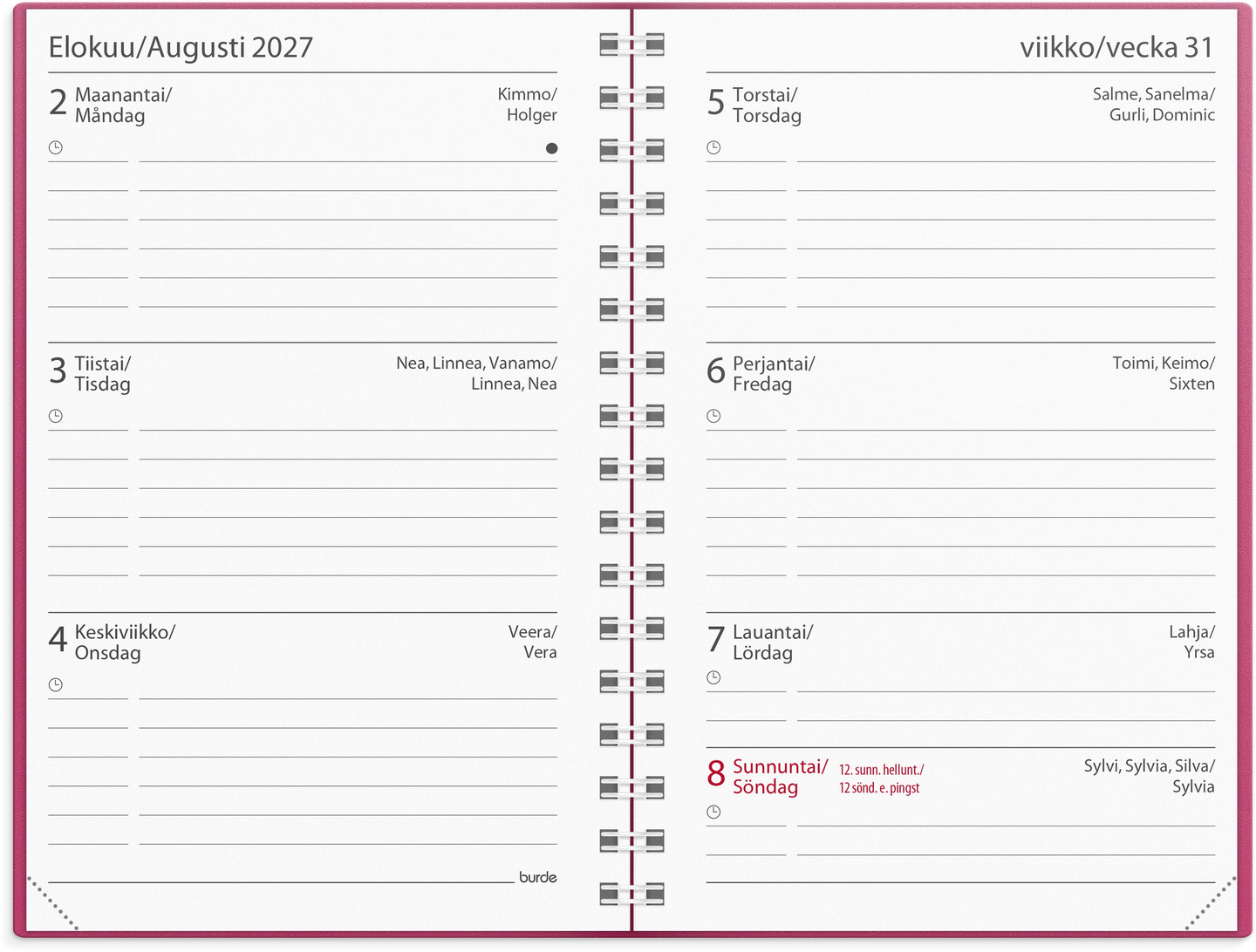 Burde Basic opiskelijan kalenteri 26/27 roosa muovi