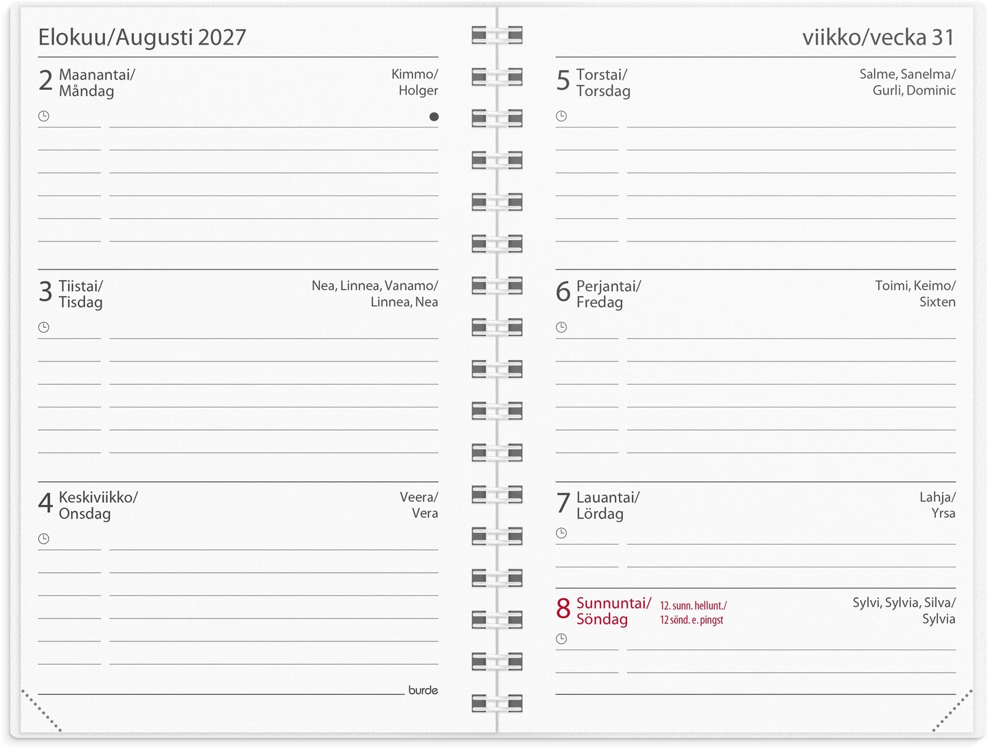 Burde opiskelijan kalenteri Fashionline 26/27