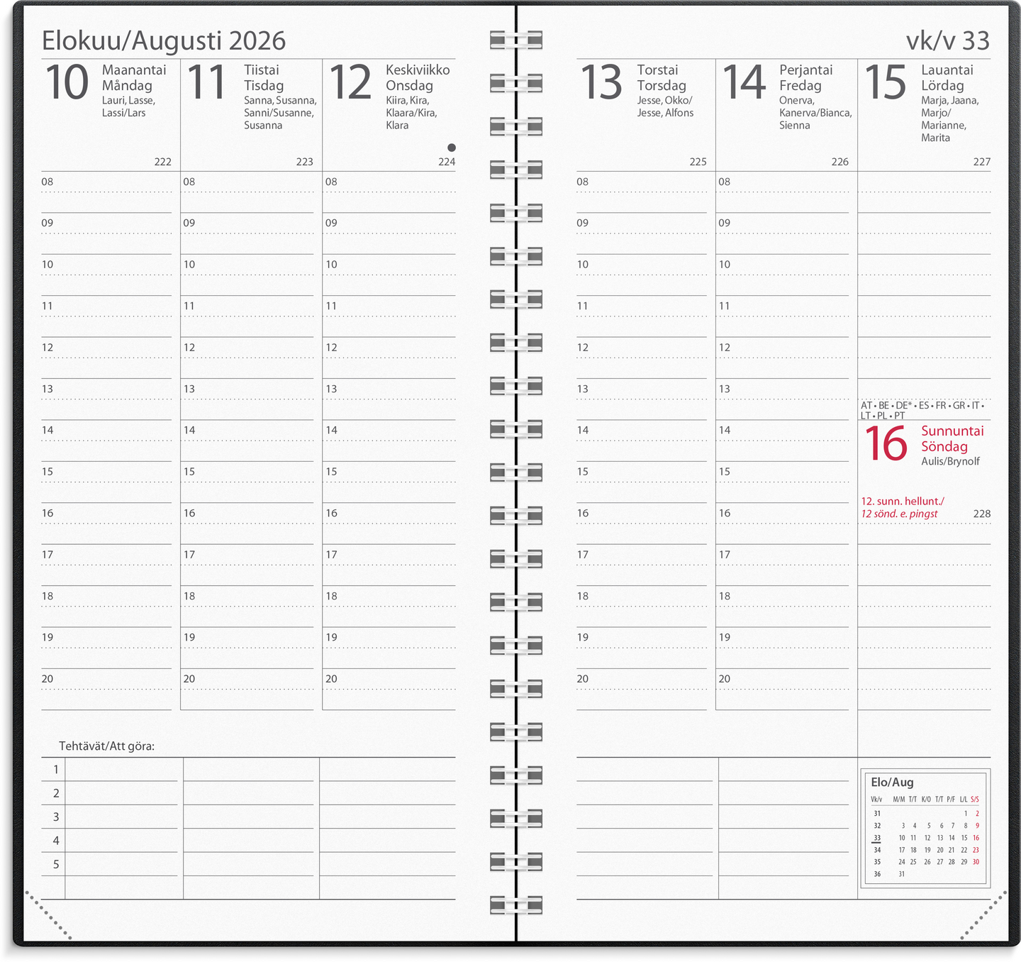 Burde kalenteri 2026 Interplano musta muovikansi (kaksikielinen)