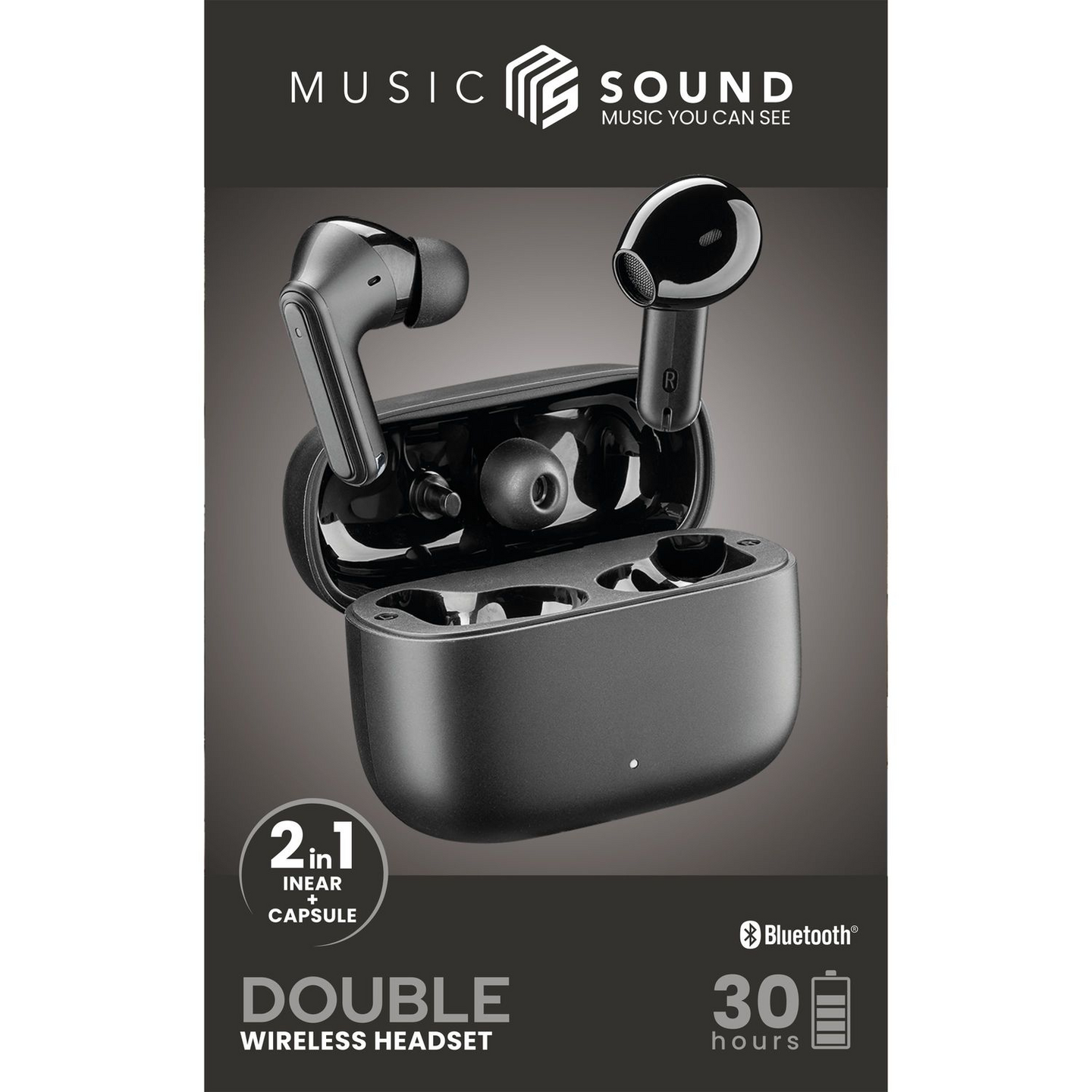 MusicSound Double 2-in-1 -langattomat nappikuulokkeet, musta