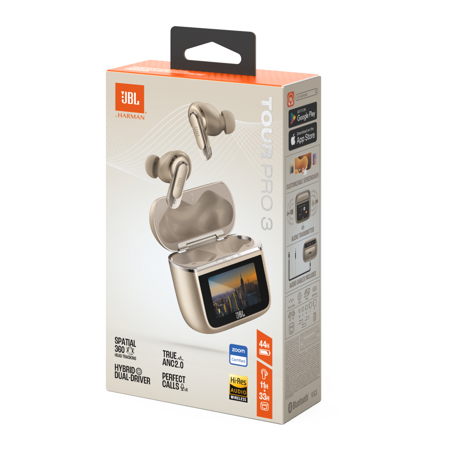 JBL Tour Pro 3 -langattomat vastamelunappikuulokkeet, latte