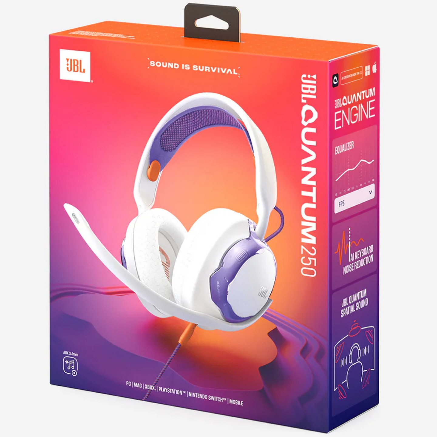 JBL Quantum 250 -pelikuulokkeet, valkoinen