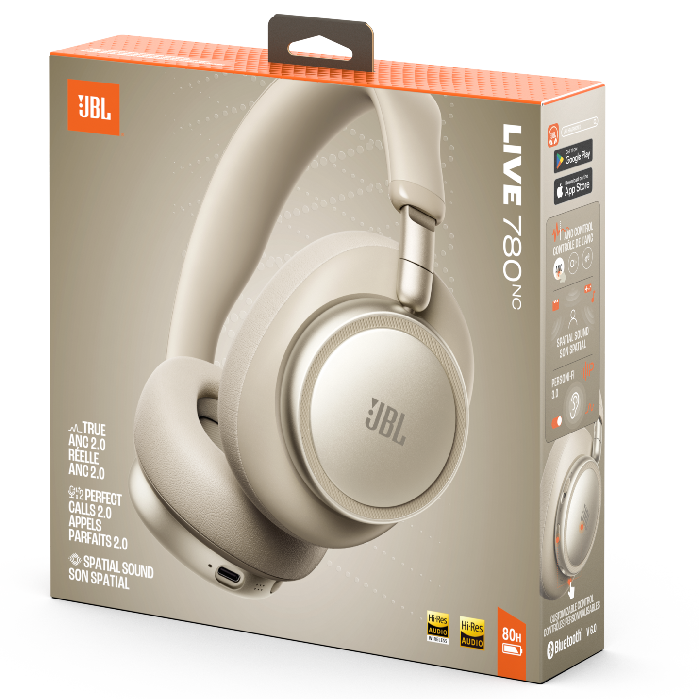 JBL Live 780NC -langattomat vastamelusankakuulokkeet, beige