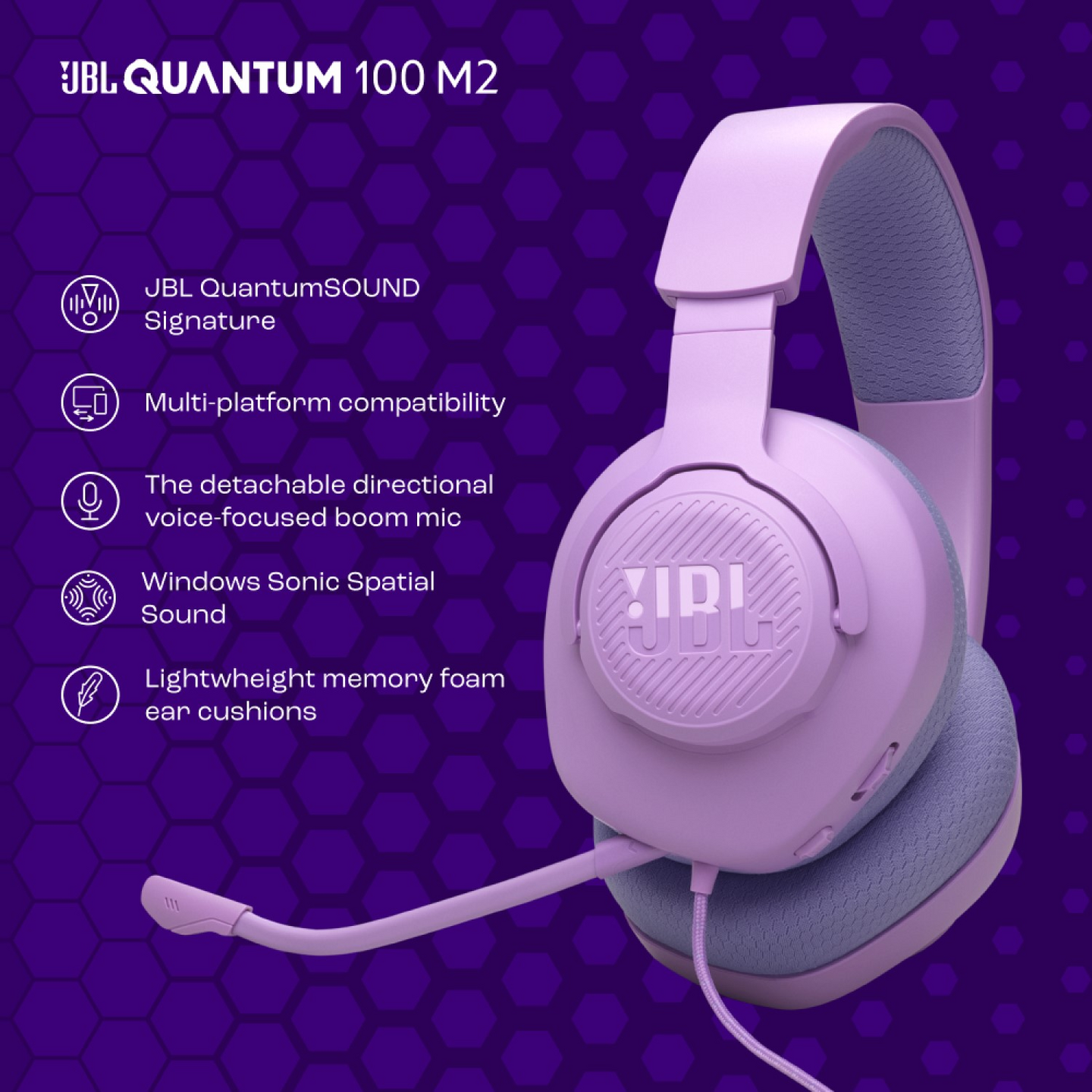 JBL Quantum 100 M2 -pelikuulokkeet, lila