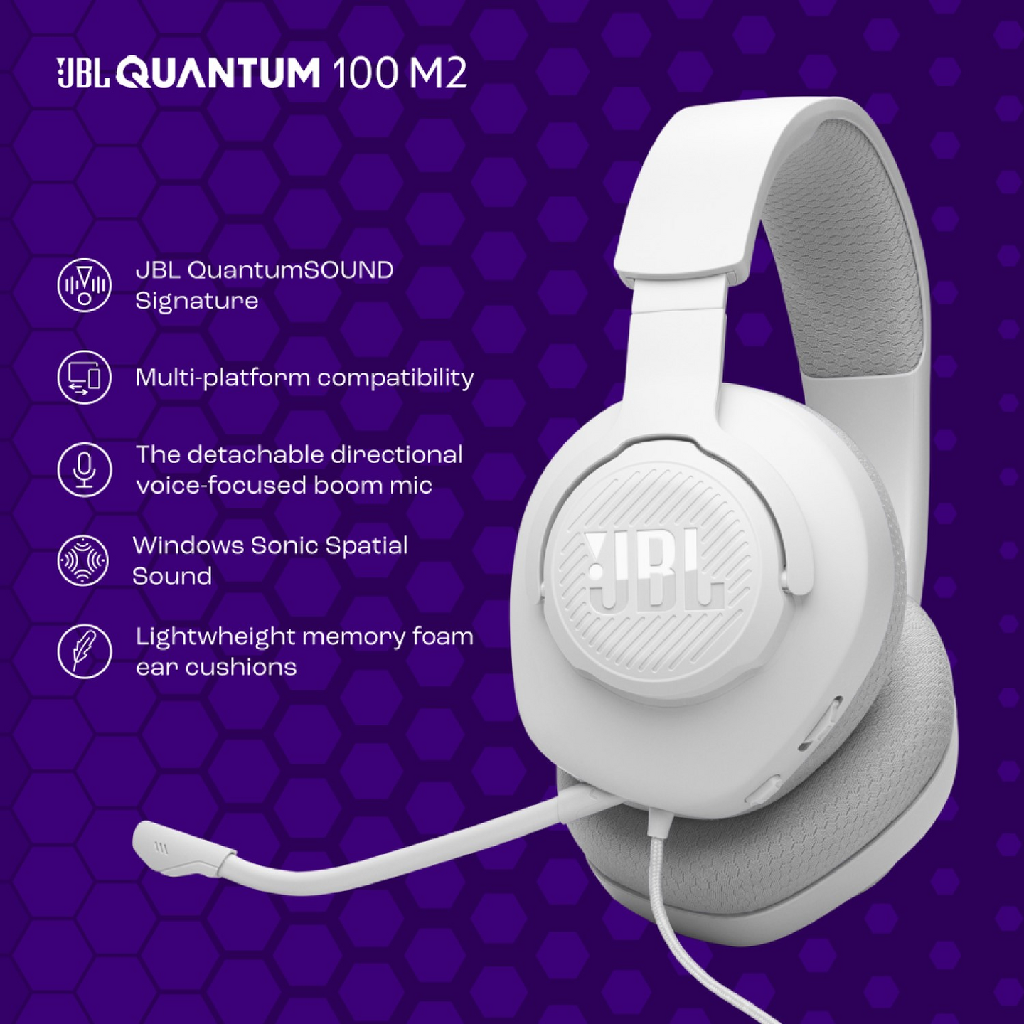 JBL Quantum 100 M2 -pelikuulokkeet, valkoinen