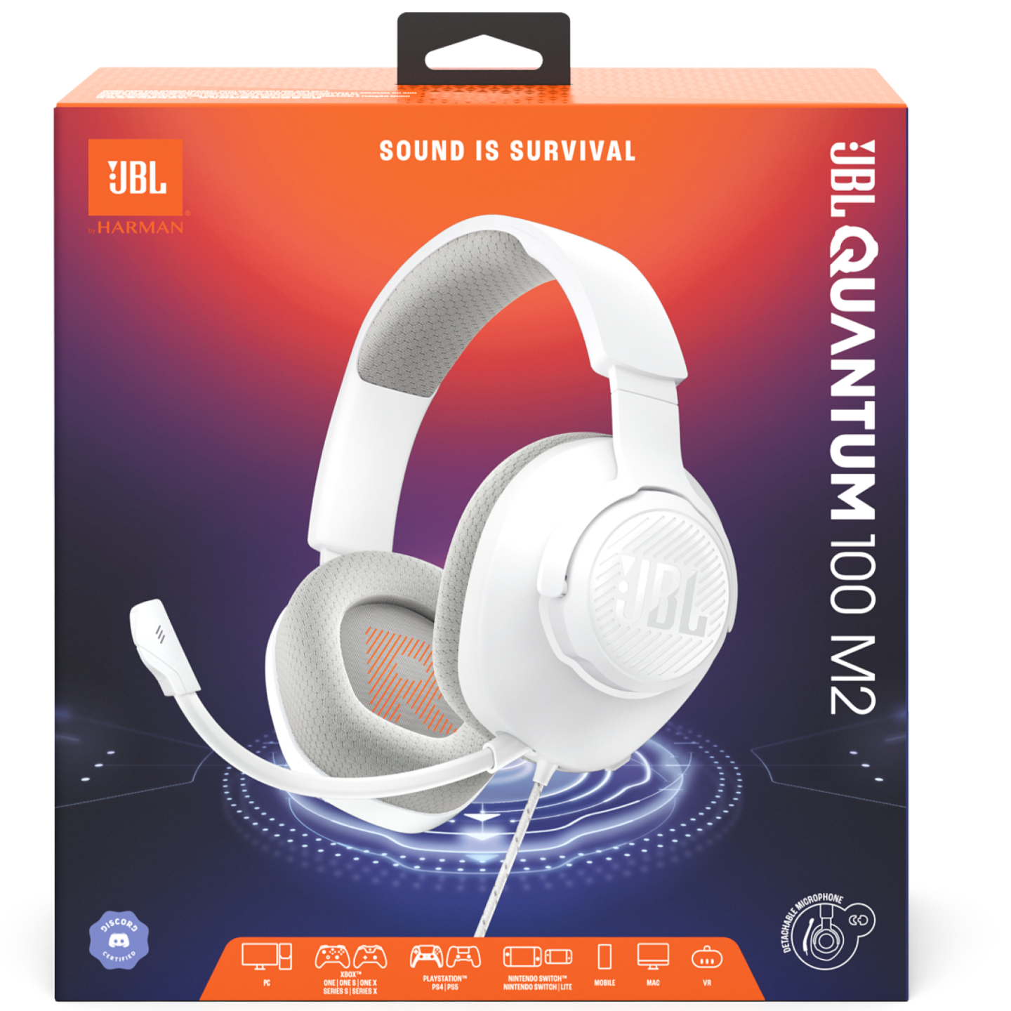 JBL Quantum 100 M2 -pelikuulokkeet, valkoinen