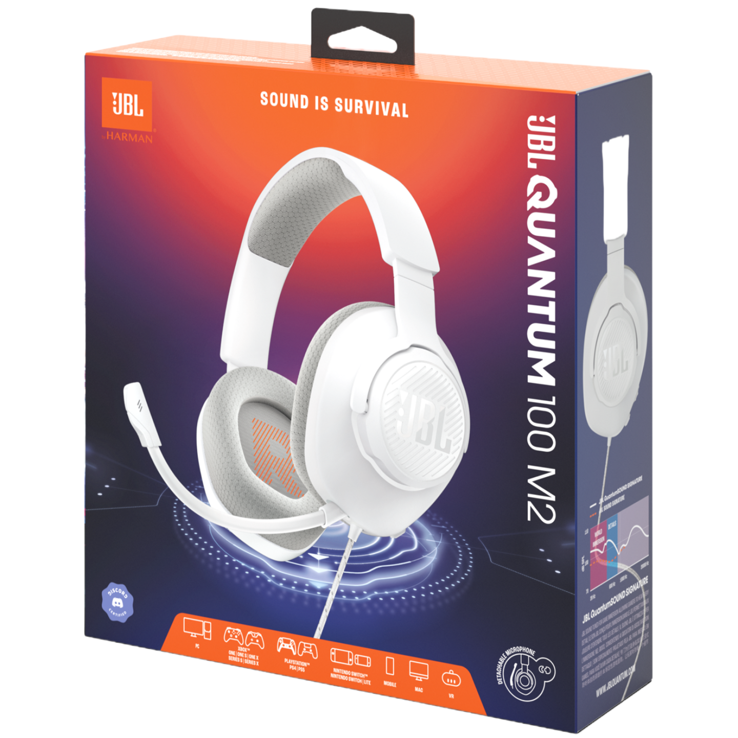 JBL Quantum 100 M2 -pelikuulokkeet, valkoinen