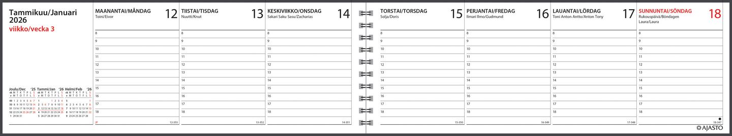 Ajasto Memo-viikkomuistio pöytäkalenteri sininen