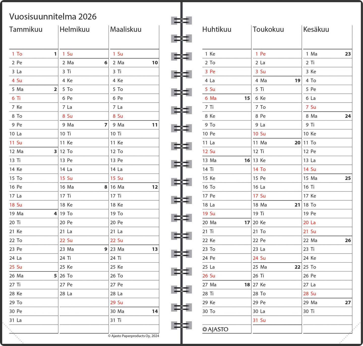 Ajasto Agenda-vuosipaketti taskukalenteri