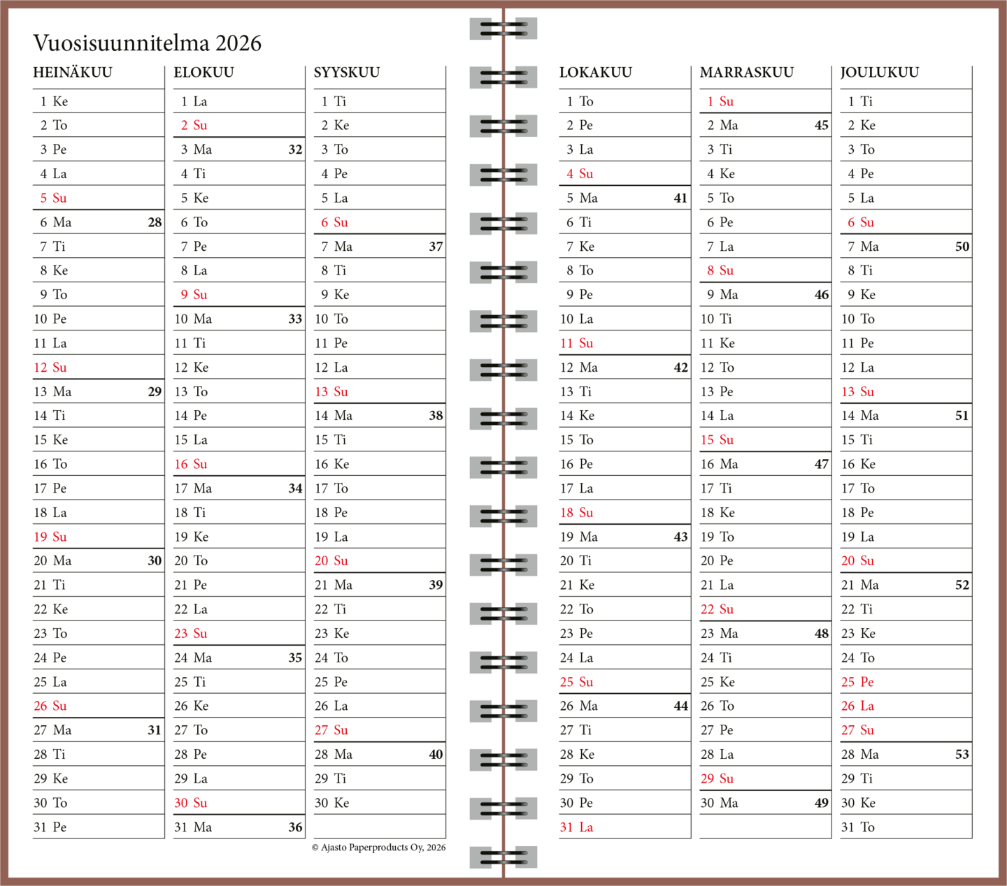 Ajasto Lukuvuosikalenteri 2026-27 Simple, ruusukulta