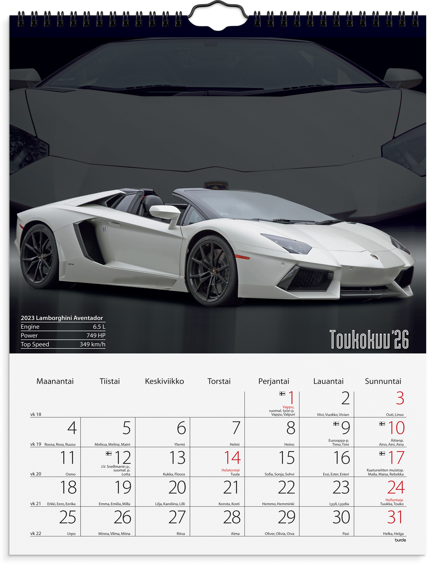 Burde seinäkalenteri 2026 autot
