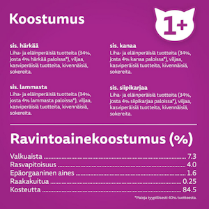 Whiskas 1+ perinteiset ateriat kastikkeessa 12x85g