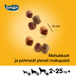 Pedigree Tasty Bites 130g Chewy Cubes sis kanaa, täydennysrehua aikuisille koirille