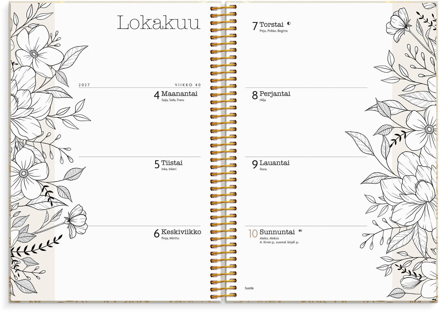 Burde Kalenteri 2027 Life Planner Bloom