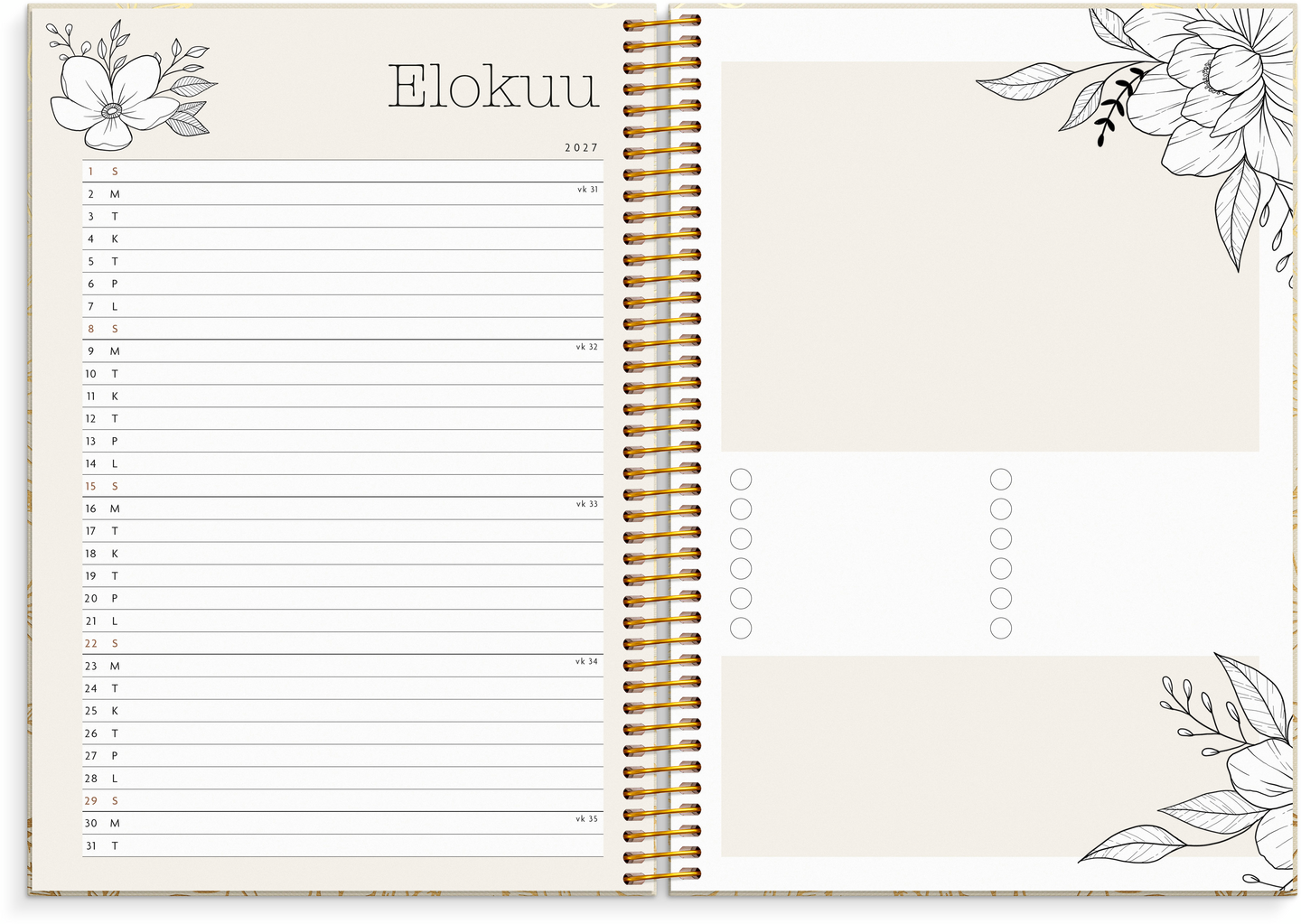 Burde Kalenteri 2027 Life Planner Bloom