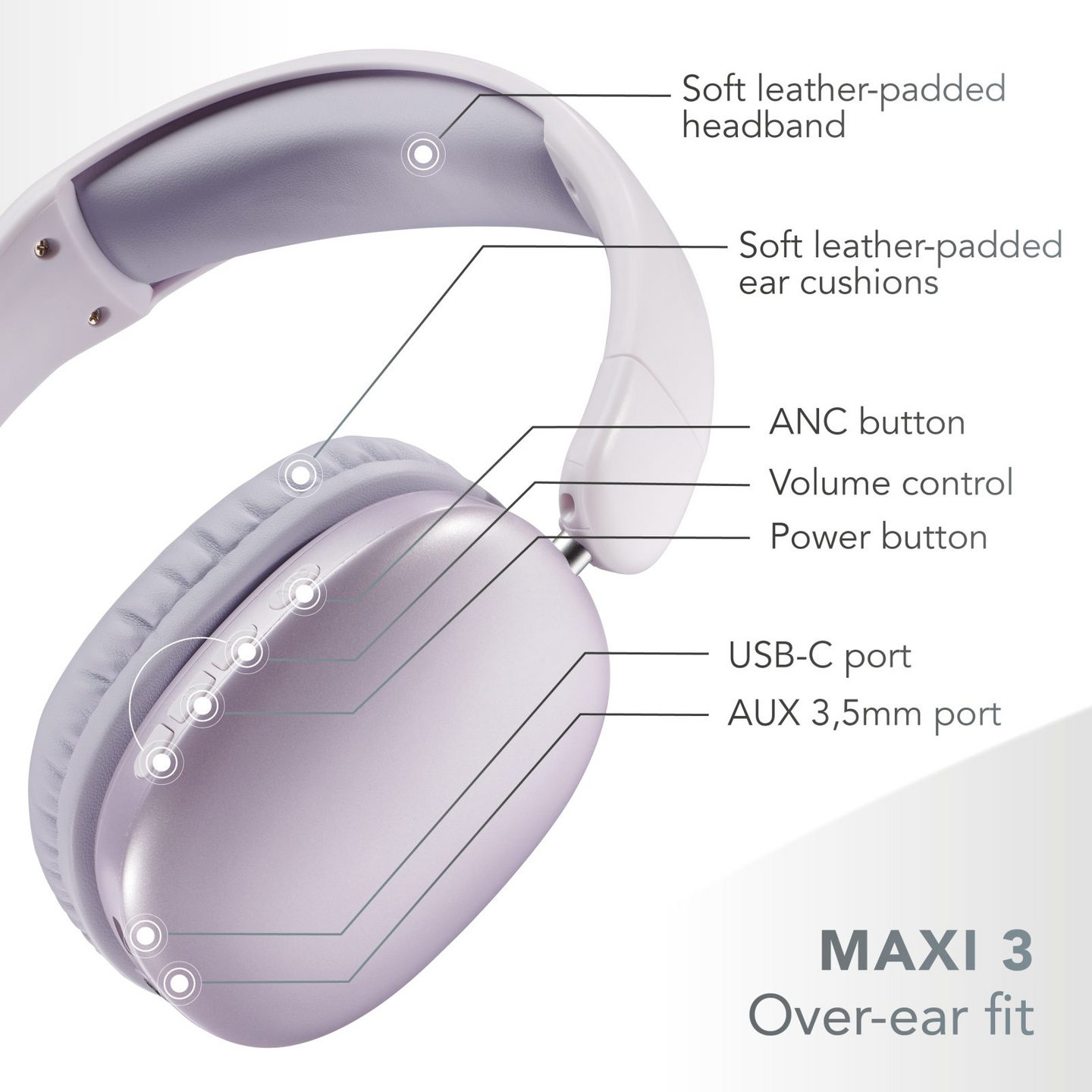MusicSound Maxi 3 -langattomat vastamelusankakuulokkeet, lila