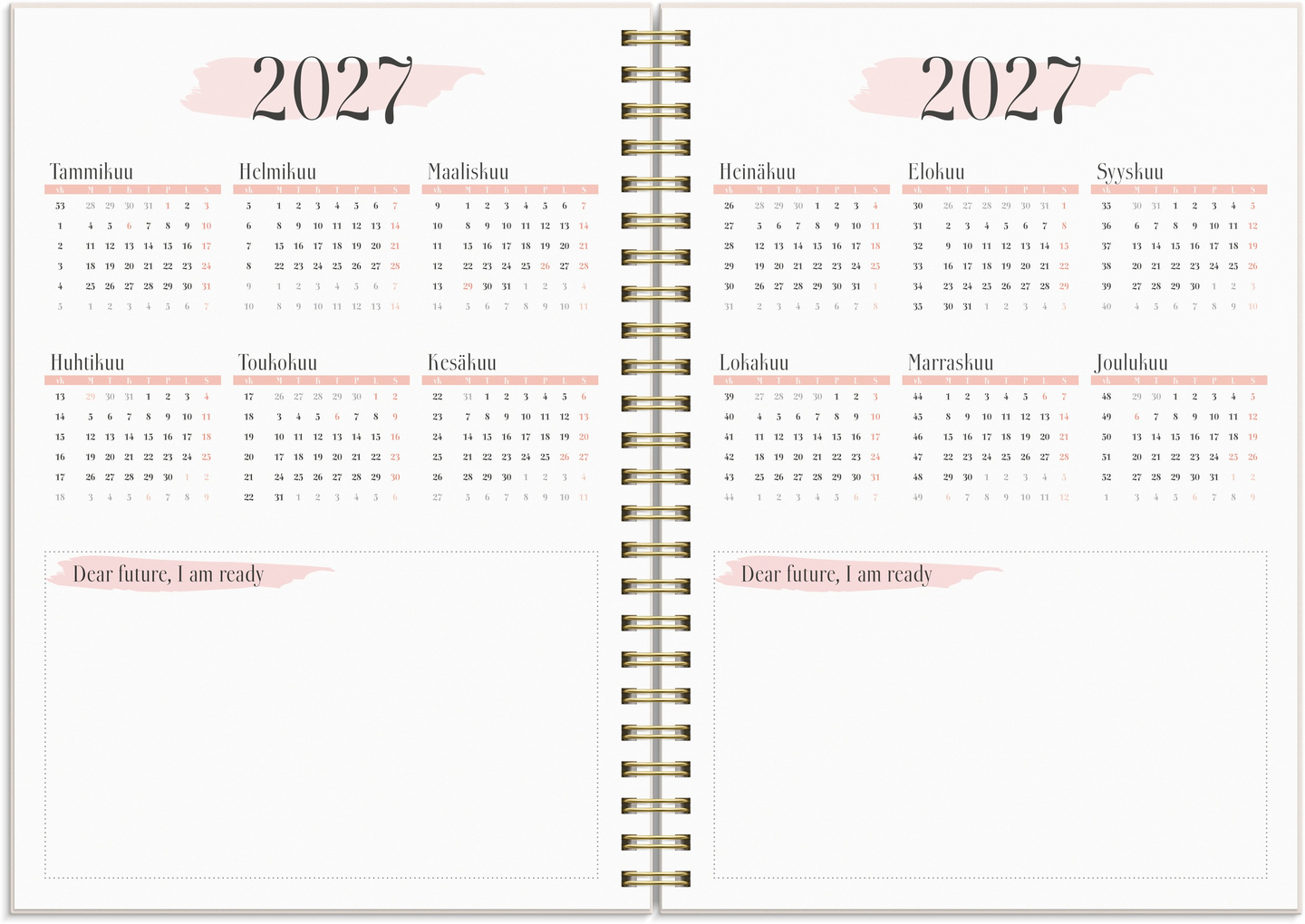 Burde Life Planner kalenteri Pink A5 26/27