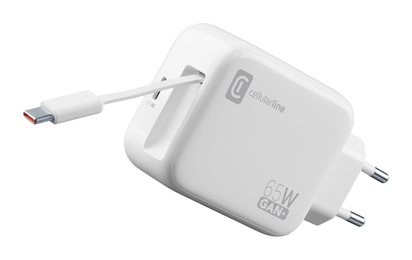 Cellularline 65W -seinälaturi kelautuvalla USB-C-kaapelilla