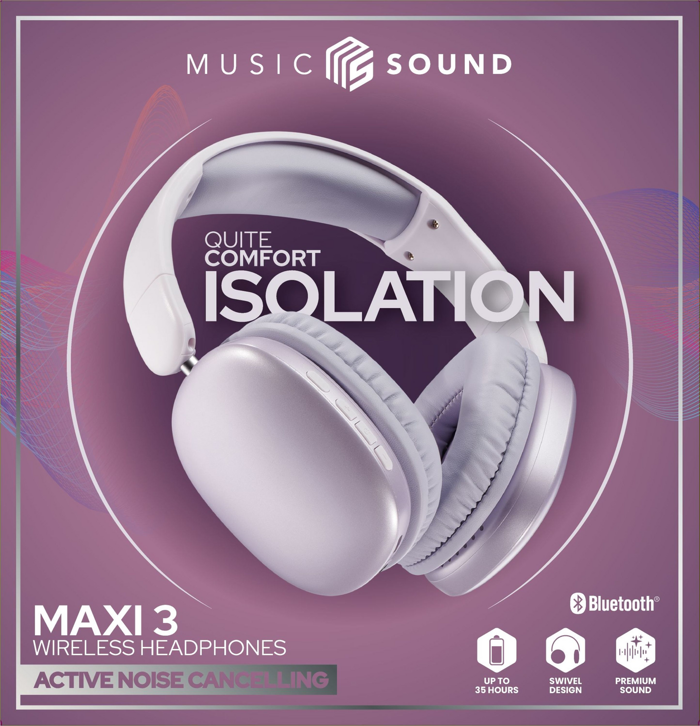 MusicSound Maxi 3 -langattomat vastamelusankakuulokkeet, lila