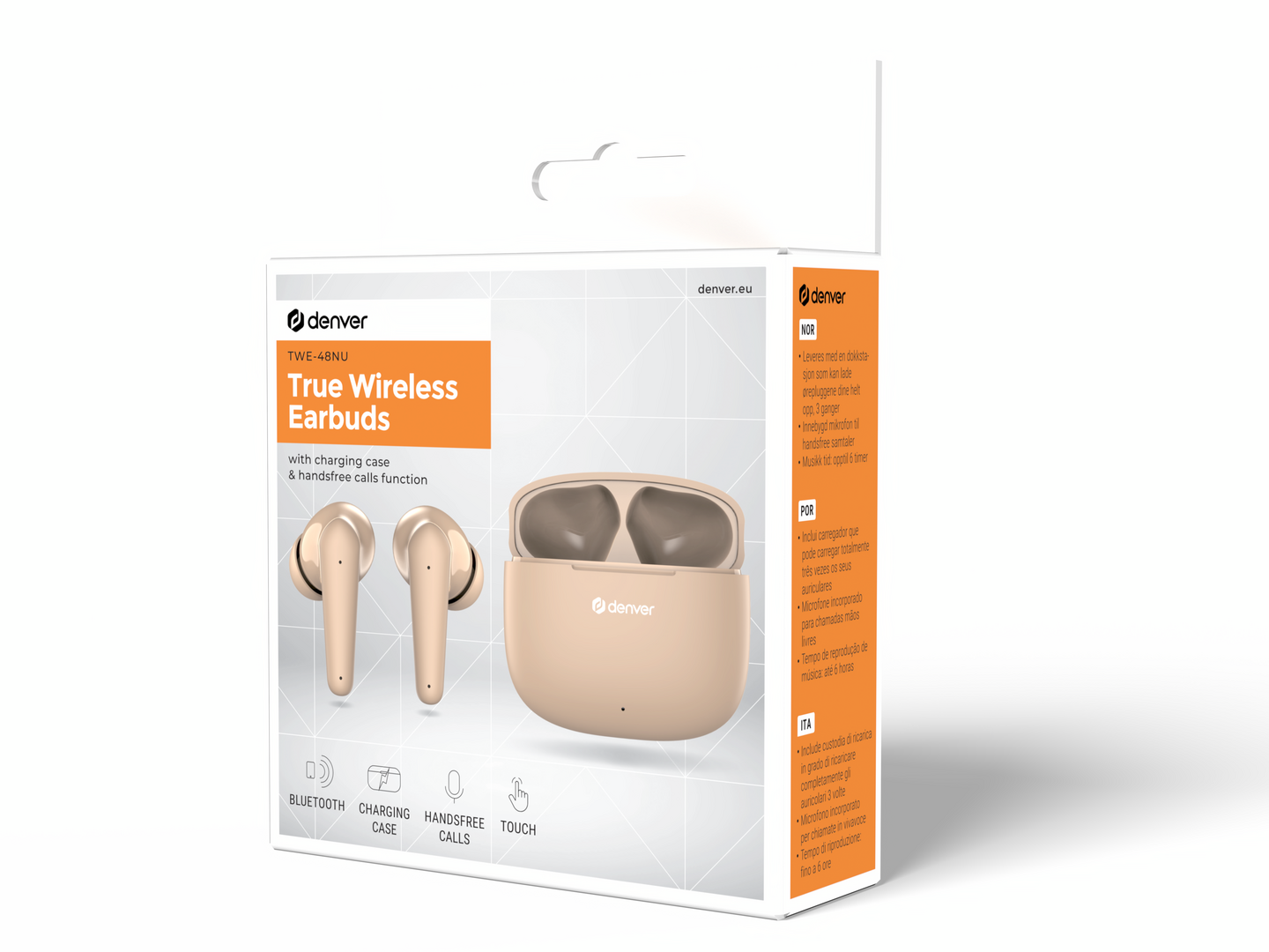 Denver TWE-48NU -langattomat nappikuulokkeet, beige