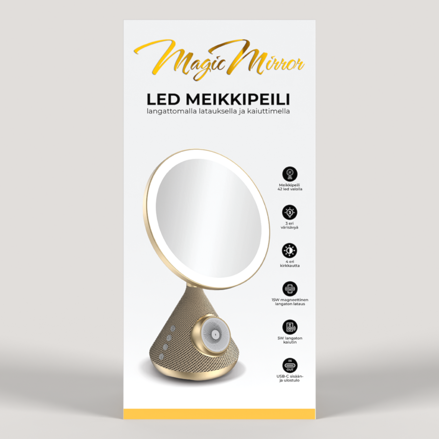 Magic Mirror LED-valaistu meikkipeili langattomalla laturilla ja kaiuttimella, kulta