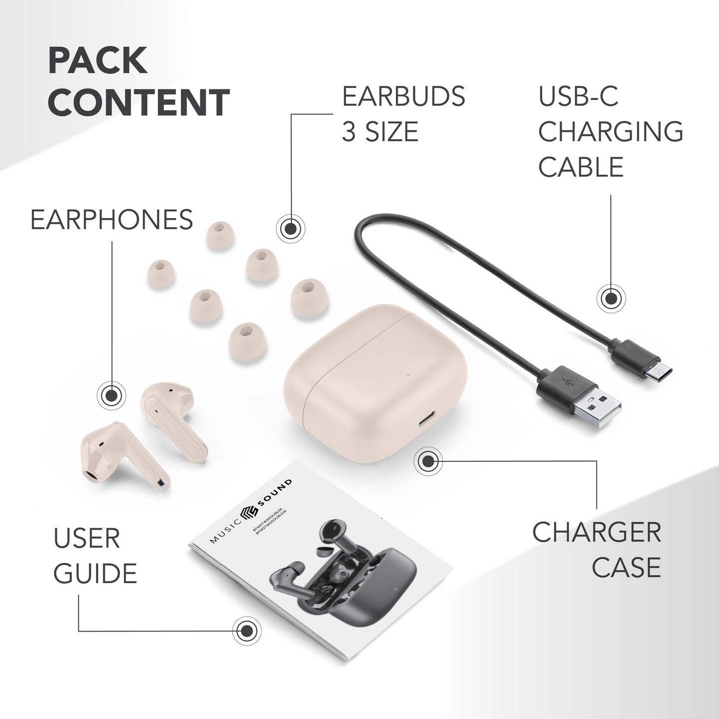 MusicSound Double 2-in-1 -langattomat nappikuulokkeet, valkoinen