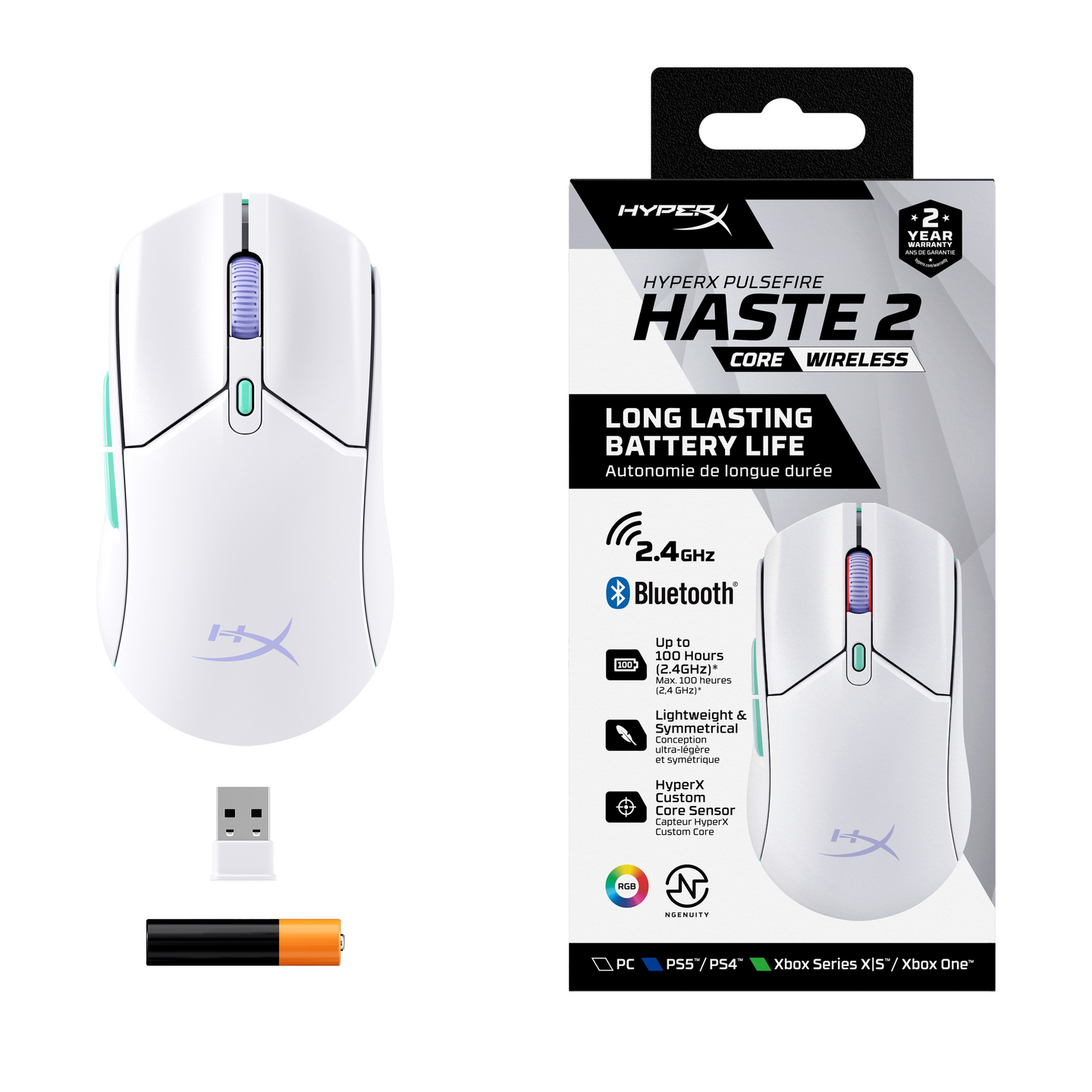 HyperX Pulsefire Haste 2 Core -langaton pelihiiri, valkoinen