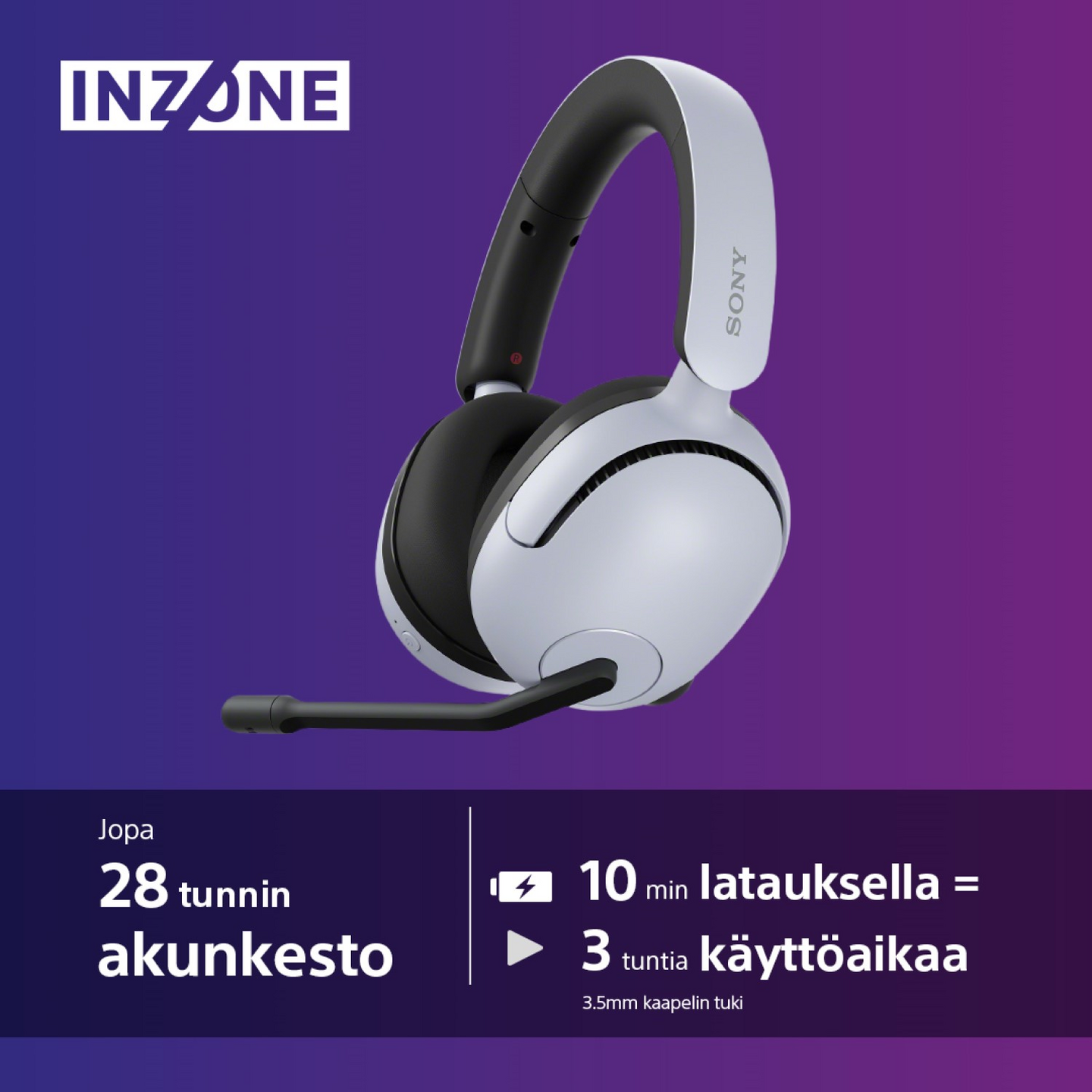 Sony INZONE H5 -langattomat pelikuulokkeet, valkoinen