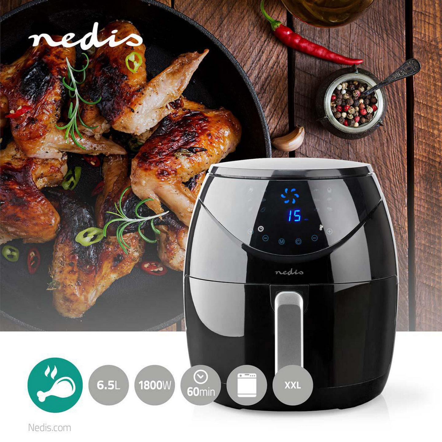 Nedis KAAF250EBK 6,5 l XXL -airfryer